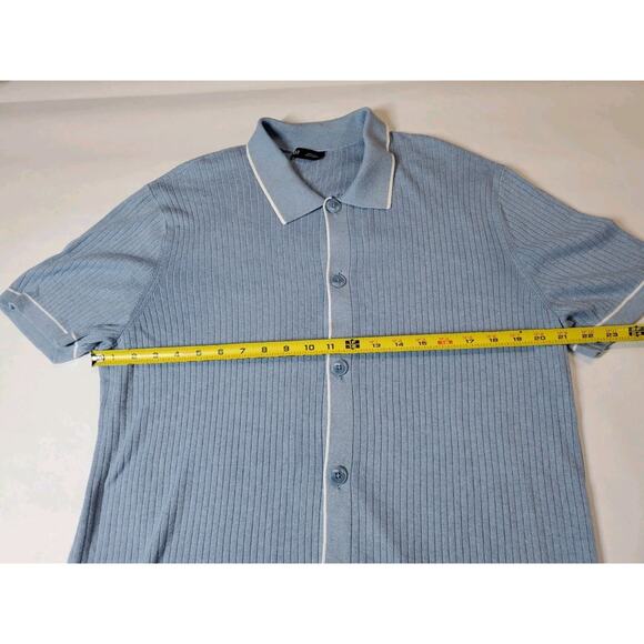 Gap Mens Medium RIBBED BUTTON FRONT POLO SHIRT Blue Knit Cotton - Picture 9 of 12